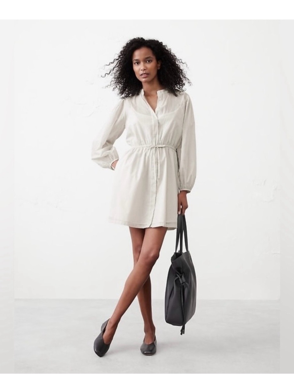 Banana Republic Light Stripe Drawstring Waist Shirt Dress